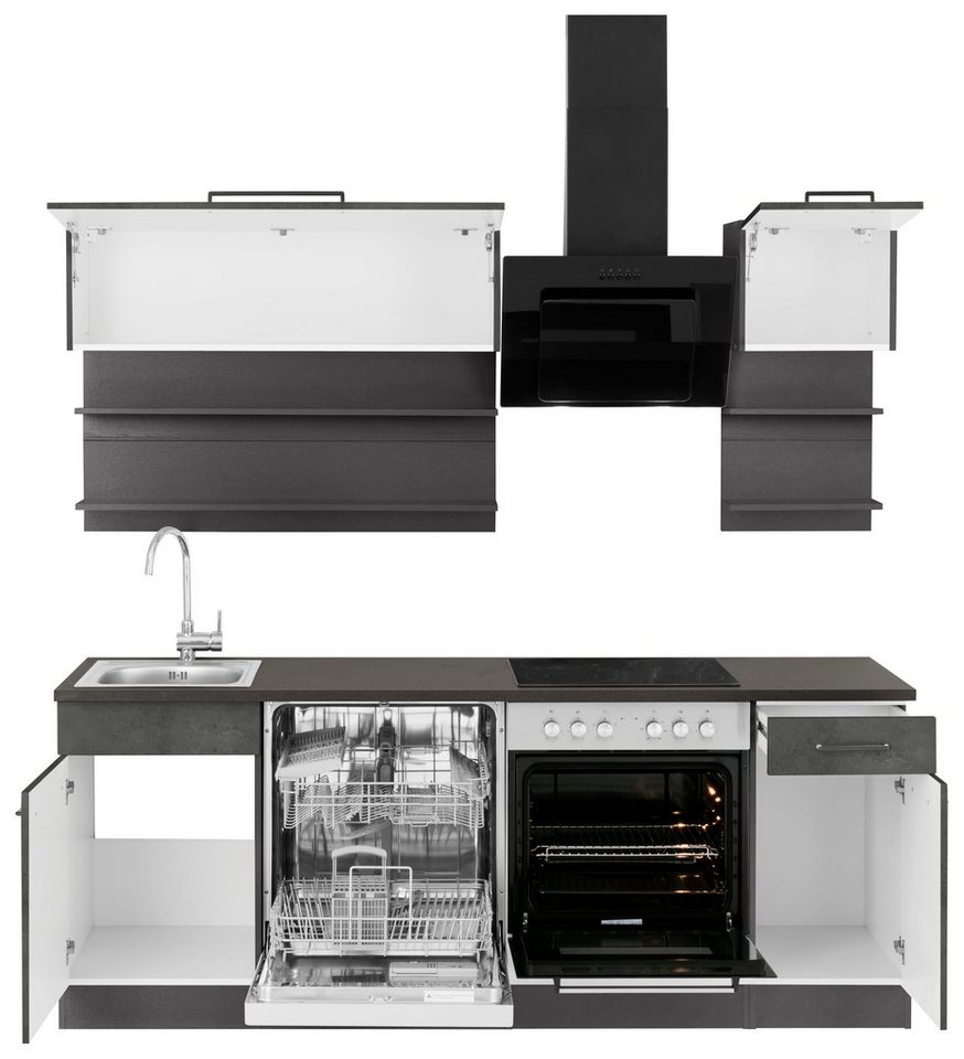 KOCHSTATION Küchenzeile KS-Tulsa, mit E-Geräten, Breite 210 cm, schwarze Metallgriffe, MDF Fronten – Image 4
