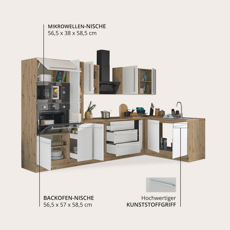 KOCHSTATION Winkelküche Florida, Stellbreite 300x165 cm, wahlweise mit E-Geräten, mit Softclose für Türen und Schubkästen – Image 3