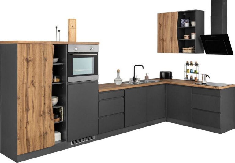 KOCHSTATION Winkelküche KS-Bruneck, Stellbreite 380/180 cm breit, ohne E-Geräten, MDF Fronten