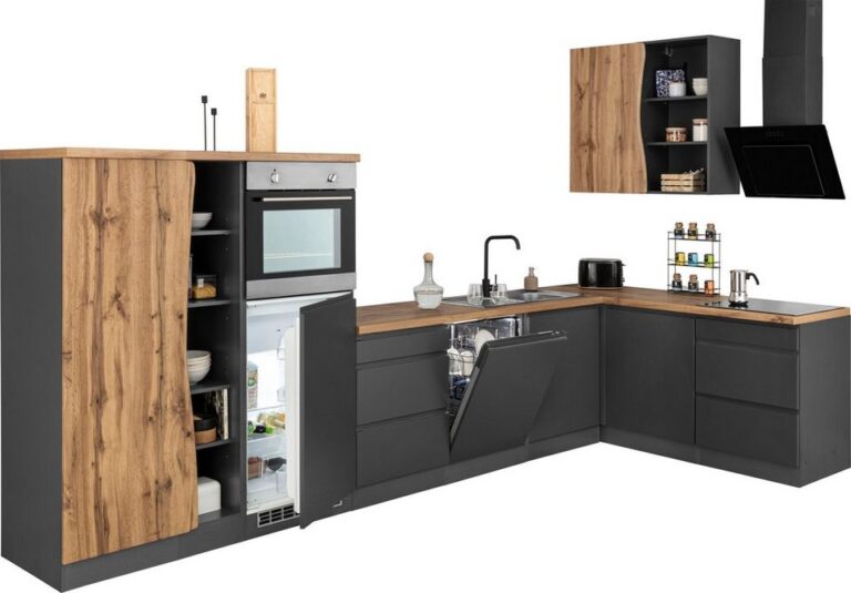 KOCHSTATION Winkelküche KS-Bruneck, Stellbreite 380/180 cm breit, ohne E-Geräten, MDF Fronten