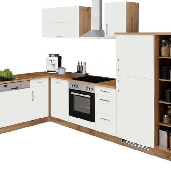 KOCHSTATION Winkelküche KS-Colmar, mit E-Geräten, Stellbreite 210/330 cm