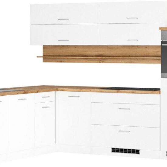 KOCHSTATION Winkelküche KS-Milan, optional mit Muldenlüfter, Stellbr.270/220 cm, wahlweise mit E-Geräten, Kochfeld mit Dunstabzug – Image 1