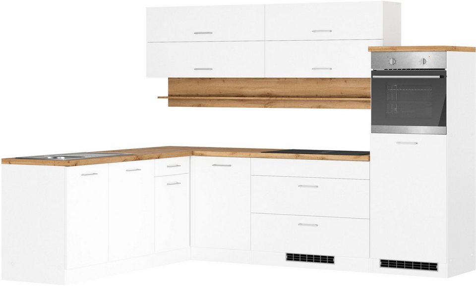 KOCHSTATION Winkelküche KS-Milan, optional mit Muldenlüfter, Stellbr.270/220 cm, wahlweise mit E-Geräten, Kochfeld mit Dunstabzug – Image 1