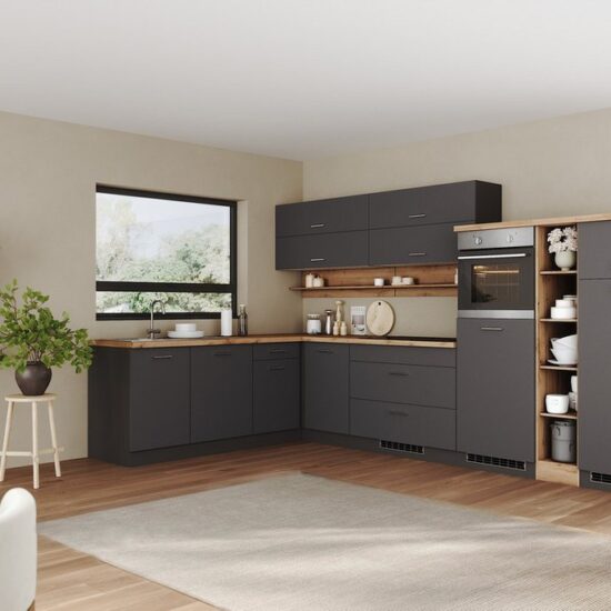 KOCHSTATION Winkelküche KS-Milan, optional mit Muldenlüfter, Stellbr.360/220 cm, wahlweise mit E-Geräten, Kochfeld mit Dunstabzug – Image 2