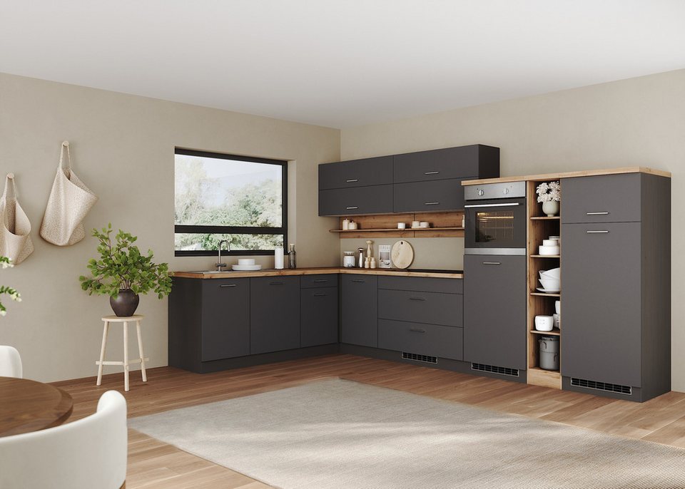 KOCHSTATION Winkelküche KS-Milan, optional mit Muldenlüfter, Stellbr.360/220 cm, wahlweise mit E-Geräten, Kochfeld mit Dunstabzug – Image 2