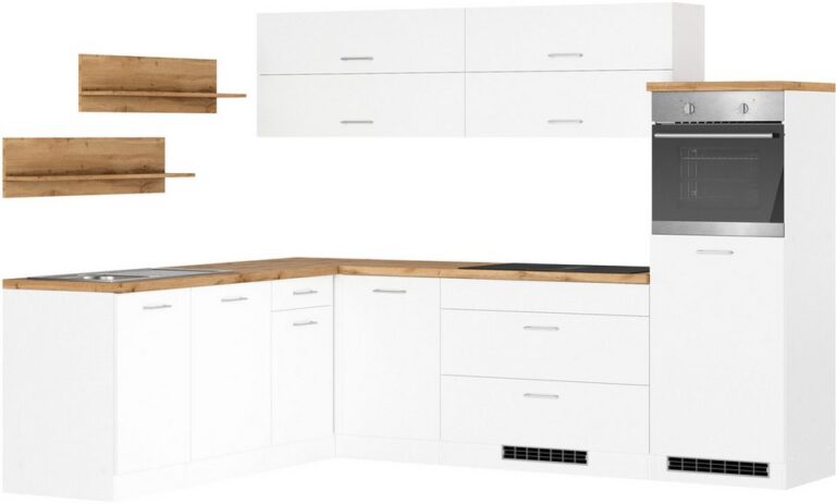 KOCHSTATION Winkelküche KS-Milan, optional mit Muldenlüfter, Stellbr.270/220 cm, wahlweise mit E-Geräten, Kochfeld mit Dunstabzug