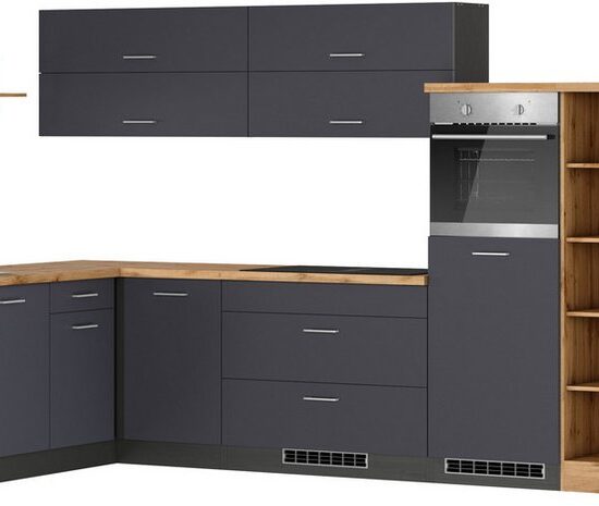 KOCHSTATION Winkelküche KS-Milan, optional mit Muldenlüfter, Stellbr.360/220 cm, wahlweise mit E-Geräten, Kochfeld mit Dunstabzug – Image 3
