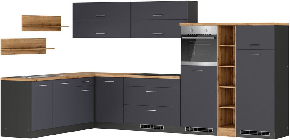 KOCHSTATION Winkelküche KS-Milan, optional mit Muldenlüfter, Stellbr.360/220 cm, wahlweise mit E-Geräten, Kochfeld mit Dunstabzug – Image 3