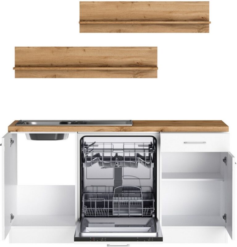 KOCHSTATION Winkelküche KS-Milan, optional mit Muldenlüfter, Stellbr.270/220 cm, wahlweise mit E-Geräten, Kochfeld mit Dunstabzug