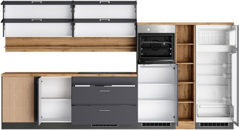 KOCHSTATION Winkelküche KS-Milan, optional mit Muldenlüfter, Stellbr.360/220 cm, wahlweise mit E-Geräten, Kochfeld mit Dunstabzug