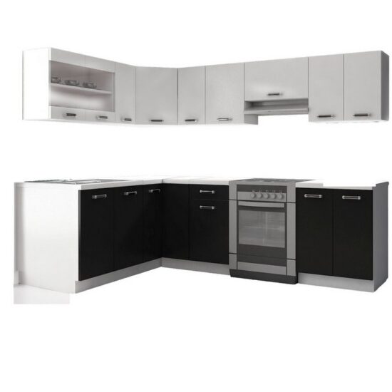 Küchen-Preisbombe Winkelküche Omega 170x250 cm Küche Küchenzeile Küchenblock Eckküche Schwarz + Weiß – Image 3