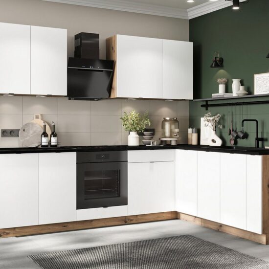 Möbel für Dich Winkelküche moderne Eckküche in L-Form Gianna 260x200 cm, weiß, 9-teilig – Image 1