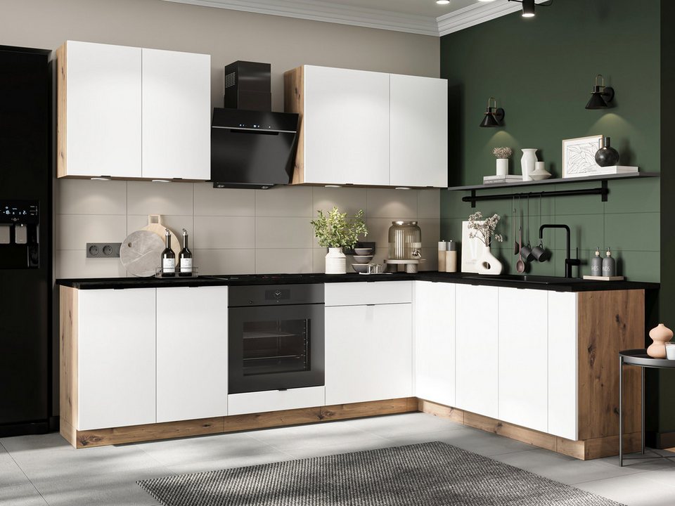 Möbel für Dich Winkelküche moderne Eckküche in L-Form Gianna 260x200 cm, weiß, 9-teilig – Image 1