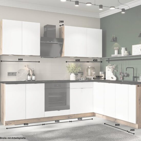 Möbel für Dich Winkelküche moderne Eckküche in L-Form Gianna 260x200 cm, weiß, 9-teilig – Image 2