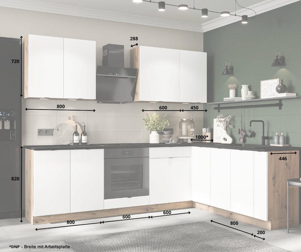 Möbel für Dich Winkelküche moderne Eckküche in L-Form Gianna 260x200 cm, weiß, 9-teilig – Image 2