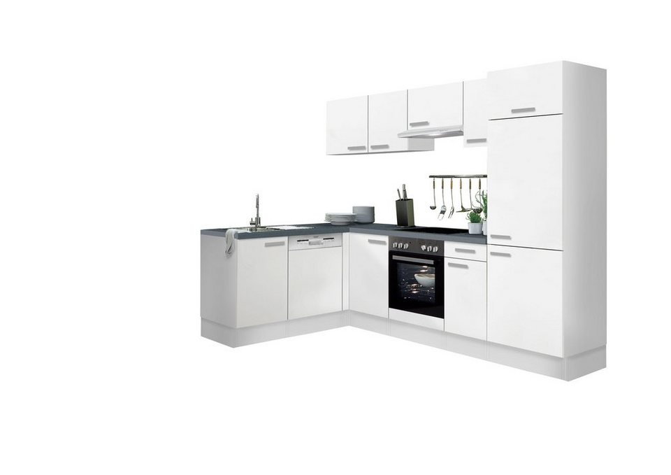 OPTIFIT Winkelküche Odense, mit E-Geräten, Stellbreite 275 x 175 cm, mit 28 mm Arbeitsplatte – Image 1