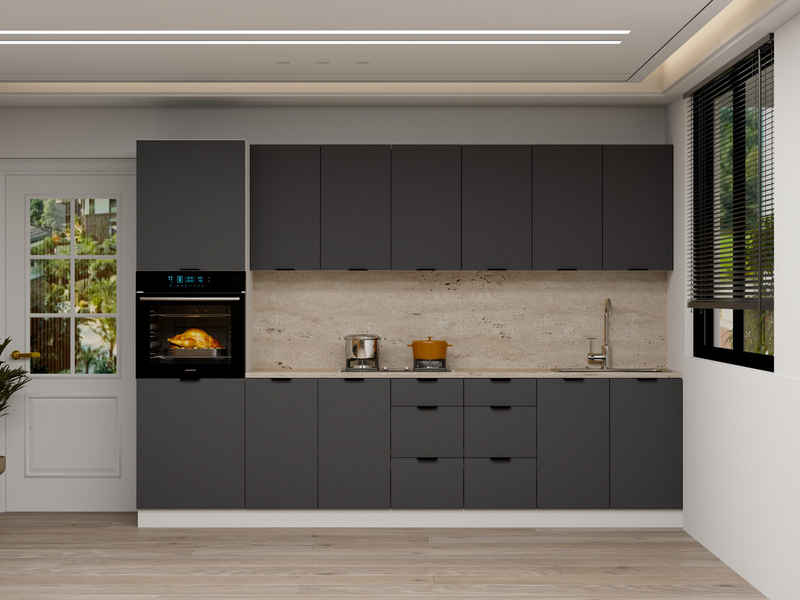 ROYAL24_MARKT Küchenzeile – 300 cm – Lunara – Ohne Arbeitsplatte & Elektrogeräte, (Set), Top Qualität - Modernes Design - Feinste Materialien – Image 1