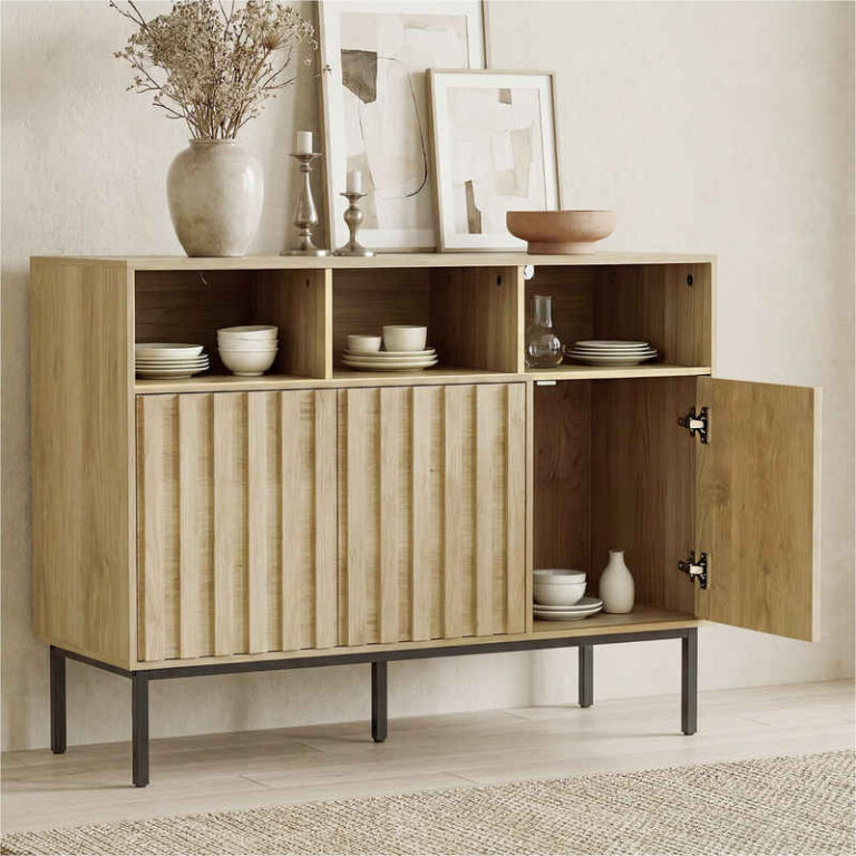 UEV Sideboard Küchenschrank mit 3 Türen & 3 offenen Fächern, Sideboard mit 3 Türen, 105 x 39 x 80cm