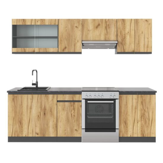 Vicco Küchenzeile Raul, Goldkraft Eiche/Anthrazit/Anthrazit, 240 cm J-Shape – Image 1