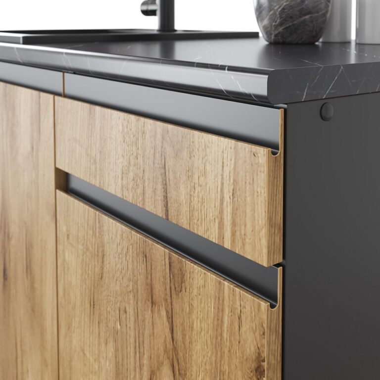 Vicco Küchenzeile Raul, Goldkraft Eiche/Anthrazit/Anthrazit, 240 cm J-Shape