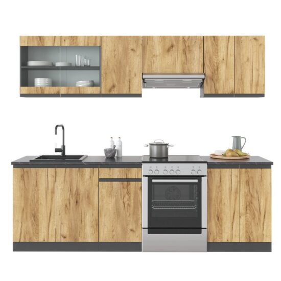 Vicco Küchenzeile Raul, Goldkraft Eiche/Anthrazit/Anthrazit, 240 cm J-Shape – Image 8