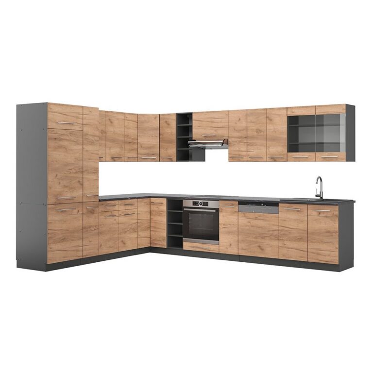 Vicco Winkelküche Fame-Line, Goldkraft Eiche/Anthrazit, 347 x 257 cm, AP Anthrazit