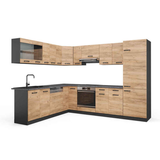 Vicco Winkelküche R-Line, Goldkraft Eiche/Anthrazit, 287 x 227 cm ohne Arbeitsplatte – Image 1