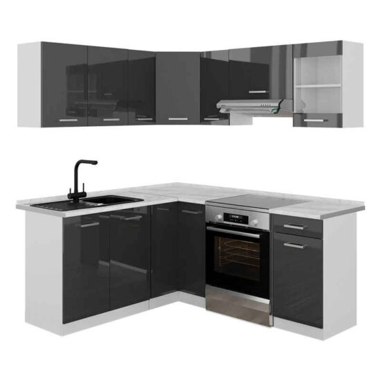 Vicco Winkelküche Rick, Anthrazit Hochglanz/Weiß/Weiß, 190 x 60 cm, AP Marmor – Image 1