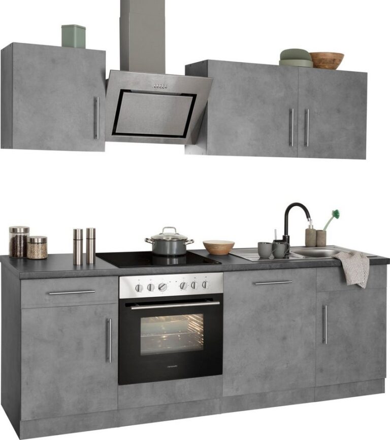 wiho Küchen Küchenzeile Cali - Küche mit E-Geräten - Komplett Set, Breite 220cm, Küche mit Hanseatic E-Geräten
