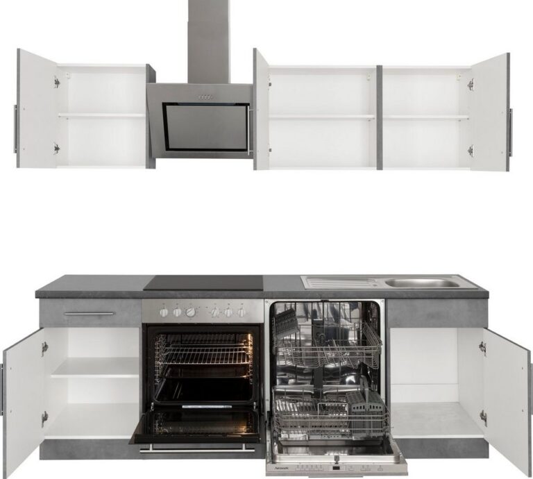 wiho Küchen Küchenzeile Cali - Küche mit E-Geräten - Komplett Set, Breite 220cm, Küche mit Hanseatic E-Geräten