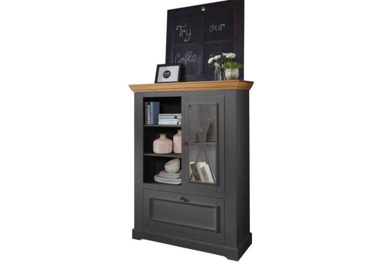 Woodroom Highboard Oslo (108 x 152 x 42 cm), Kommode, massive Kiefer grau gewachst