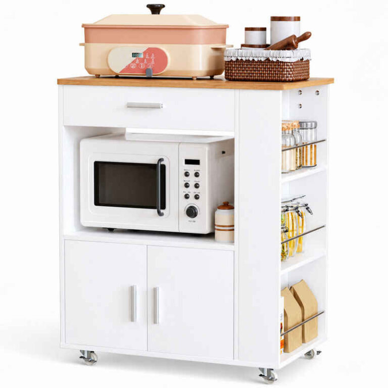 Yorbay Küchenwagen mit Rollen,Servierwagen mit Arbeitsplatte, Kücheninsel Freistehend, (75*46*88 cm), Küchenschrank mit Schublade & 3 Gewürzregalen